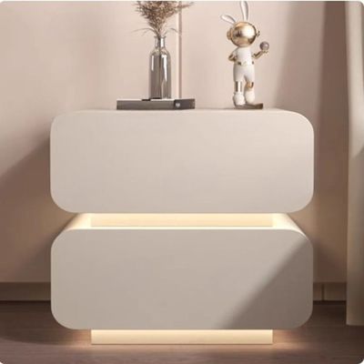 Bedside Table with Smart LED Light + Off White