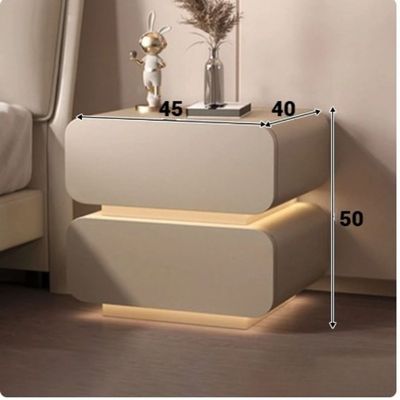 Bedside Table with Smart LED Light + White