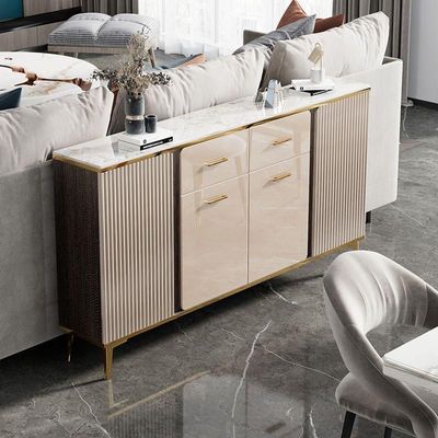 Sideboard Buffet Coffee Bar Cabinet in Marble Slate Top - 160W * 40D * 84H cm