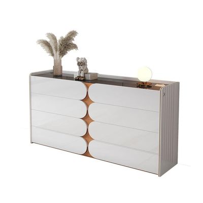 Sideboard Chest Drawers in Transparent Glass Top with LED Interior Lighting + 140L*35D*90H +White & Orange