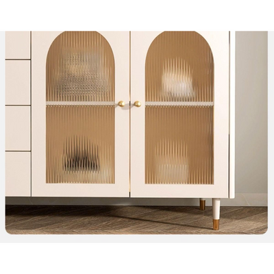 White Wood Buffet Sideboard with Glass Doors and Adjustable Shelves 140cm