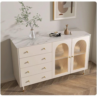 White Wood Buffet Sideboard with Glass Doors and Adjustable Shelves 140cm
