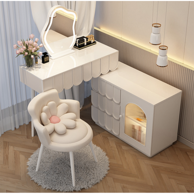 Makeup Vanity Dresser, Bedroom White Dressing Table with Chair and Smart Lighted Mirror +120cm.