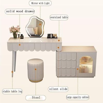 Makeup Vanity Dresser, Bedroom White Dressing Table with Chair and Smart Lighted Mirror +120cm.