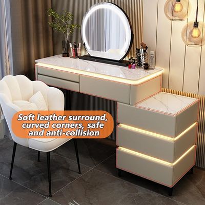 Luminous Dressing Table with Smart Mirror, Chest of Drawers and Chair - Beige - 3 SIde Drawers