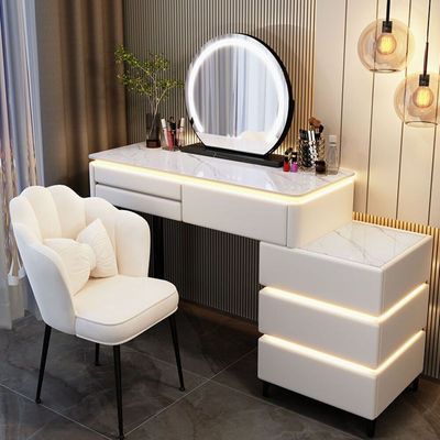 Luminous Dressing Table with Smart Mirror, Chest of Drawers and Chair  + White + 3 drawers