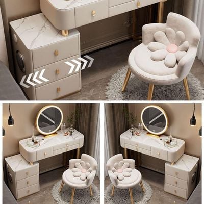 Smart Dressing Table with Chair and Lighted Mirror - Off White