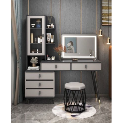 Modern Luxury Vanity Table, Dressing Table with Lighted LED Mirror Storage Drawers Shelves and Chair 