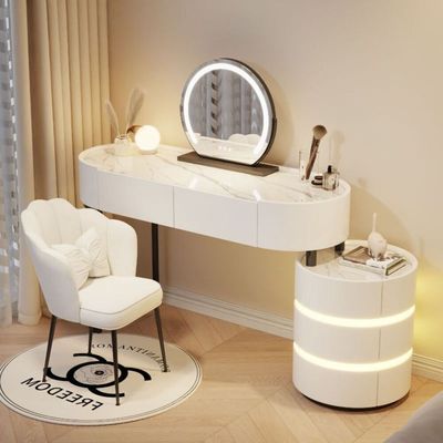 Dressing Table with Mirror ,Illuminated Side Drawers Rounded Cabinet and Chair