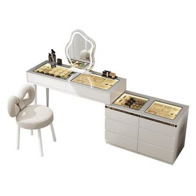 Luminous Dressing Table Set, Vanity Desk with Illuminated Mirror and Chair - 6 drawers - White