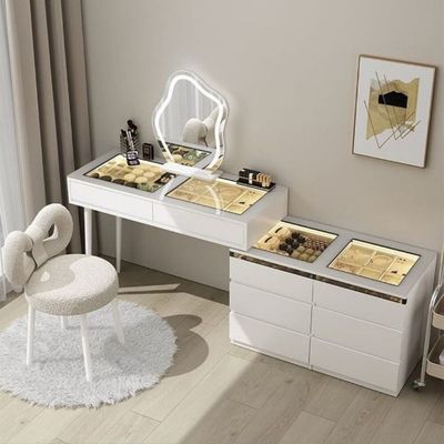 Luminous Dressing Table Set, Vanity Desk with Illuminated Mirror and Chair - 6 drawers - White