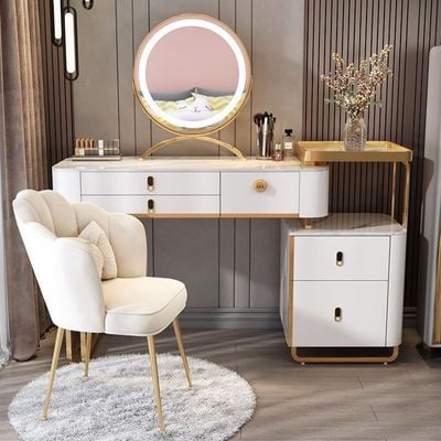 Dressing Table with Mirror and Chair - White