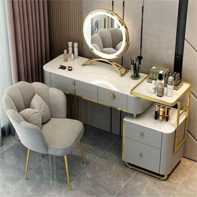 Dressing Table with Mirror and Chair - Gray Dressing Table with Mirror and Chair - Gray
