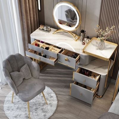 Dressing Table with Mirror and Chair - Gray