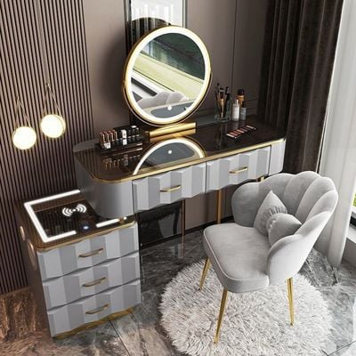 Smart Dressing Table with Mirror and Chair - Gray