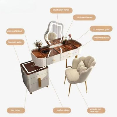 smart Dressing Table with Mirror and Chair - White