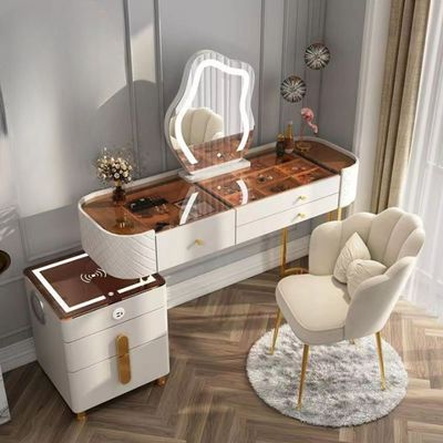 smart Dressing Table with Mirror and Chair - White