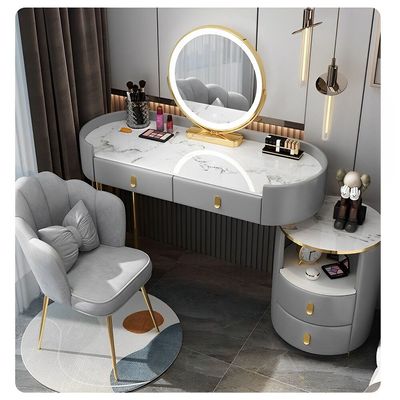 Dressing Table Set with Mirror and Stool - Gray