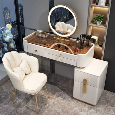 Dressing Table Set with Mirror and Chair - White