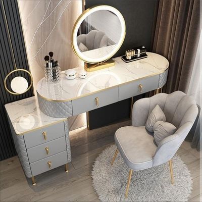 Modern Dressing Table Set with LED Lighting Mirror and  Chair - Grey
