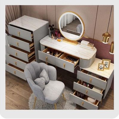 Dressing Table with Storage Side Table Drawers, Smart Mirror and a Chair - White