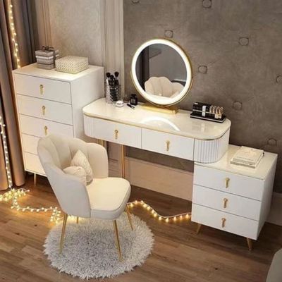 Dressing Table with Storage Side Table Drawers, Smart Mirror and a Chair - White