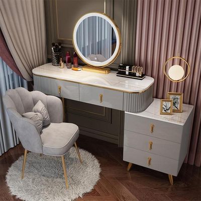 Dressing Table with Storage Side Table Drawers, Smart Mirror and a Chair - White
