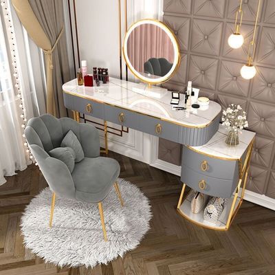Dressing Table with Storage Side Table Drawers, Smart Mirror and a Chairc - Gray
