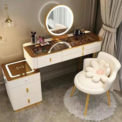 smart Dressing Table with Mirror and Chair - White