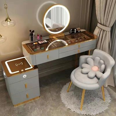 smart Dressing Table with Mirror and Chair - Gray