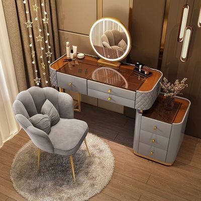 Dressing Table, Smart Mirror and Stools - Gray