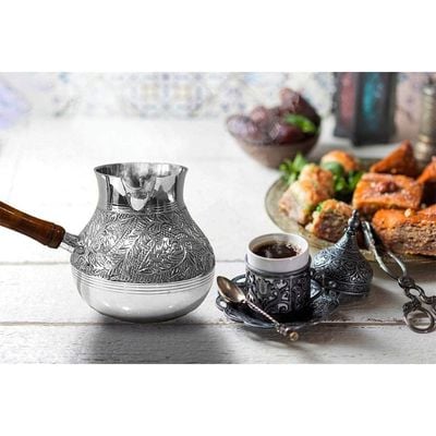 Turkish coffee pot/Cezve/briki/Brass jazva/coffee warmer/Ramadan gift (Silver, S-200ml)…