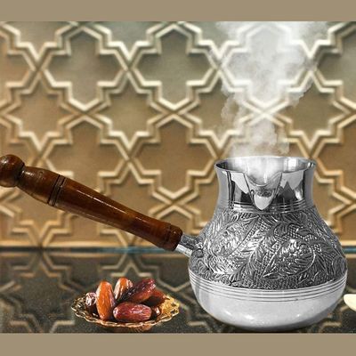 Turkish coffee pot/Cezve/briki/Brass jazva/coffee warmer/Ramadan gift (Silver, S-200ml)…