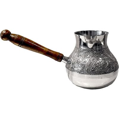 Turkish coffee pot/Cezve/briki/Brass jazva/coffee warmer/Ramadan gift (Silver, M-350ml)…