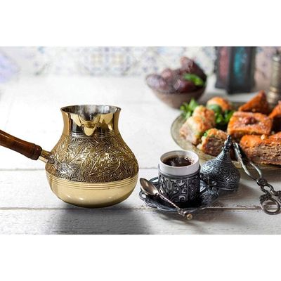 Turkish coffee pot/Cezve/briki/Brass jazva/coffee warmer/Ramadan gift (GOLD, S-200ml)…