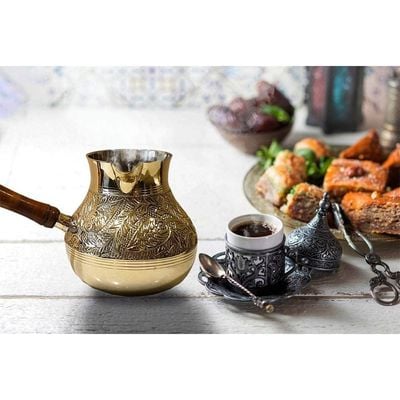 Turkish coffee pot/Cezve/briki/Brass jazva/coffee warmer/Ramadan gift (Gold, L-500ml)…