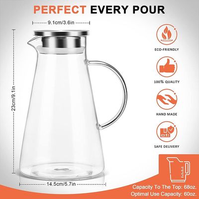 Water Pitcher 68 Oz,68 Oz Glass Pitcher with Lid,Glass Water Pitcher with Lid and Handle,Glass Juice Pitcher with Lid and Handle,68 Oz Glass Carafe