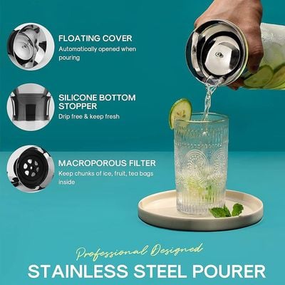 35 Oz Glass Drip-free Carafe with Stainless Steel Silicone Flip-top Lid - Glass Water Pitcher Fridge Carafe Ice Tea Maker