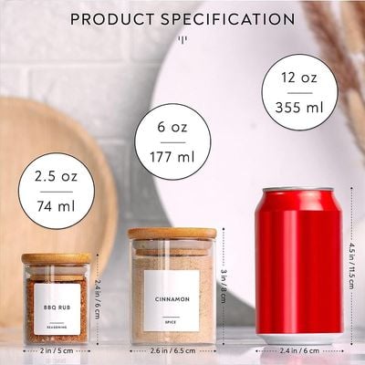 2.5oz 20Packs Glass Jars Set, Cylinder Spice Jars with Bamboo Lids and Customized Labels, Spice, Herbs, Seasoning, Seed, Tea, Sugar, Salt