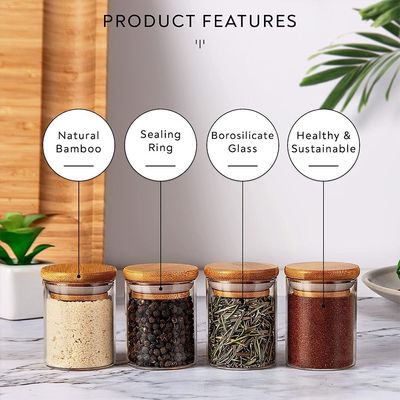 2.5oz 20Packs Glass Jars Set, Cylinder Spice Jars with Bamboo Lids and Customized Labels, Spice, Herbs, Seasoning, Seed, Tea, Sugar, Salt