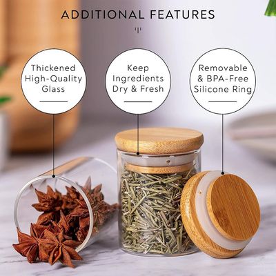 2.5oz 20Packs Glass Jars Set, Cylinder Spice Jars with Bamboo Lids and Customized Labels, Spice, Herbs, Seasoning, Seed, Tea, Sugar, Salt