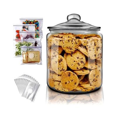 Glass Kitchen Jars, Food & Cookie Storage Containers for Pantry, Bathroom Apothecary Canisters, Airtight Lids, Dishwasher Safe, with Chalk and Labels, 1/2 Gallon, Set of 2 .