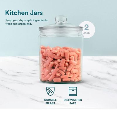 Glass Kitchen Jars, Food & Cookie Storage Containers for Pantry, Bathroom Apothecary Canisters, Airtight Lids, Dishwasher Safe, with Chalk and Labels, 1/2 Gallon, Set of 2 .