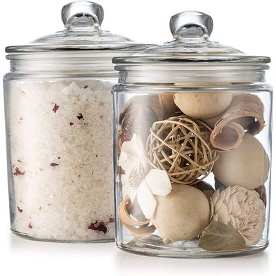 Glass Kitchen Jars, Food & Cookie Storage Containers for Pantry, Bathroom Apothecary Canisters, Airtight Lids, Dishwasher Safe, with Chalk and Labels, 1/2 Gallon, Set of 2 .