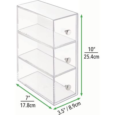 ACRAYLIC Kitchen Pantry Stackable Storage Organizer Container Station With 3 Drawers For Cabinet, Countertop, Holds Coffee, Tea, Sugar Packets, Creamers, Drink Pods, Packets - Clear