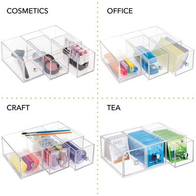 ACRAYLIC Kitchen Pantry Stackable Storage Organizer Container Station With 3 Drawers For Cabinet, Countertop, Holds Coffee, Tea, Sugar Packets, Creamers, Drink Pods, Packets - Clear