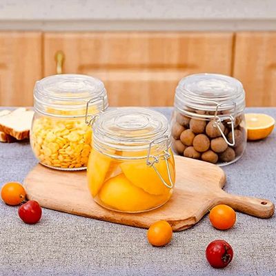 Airtight Glass Canister Set of 6 with Lids 17oz Food Storage Jar Square - Storage Container with Clear Preserving Seal Wire Clip Fastening for Kitchen Canning Cereal,Pasta,Sugar,Beans,Spice