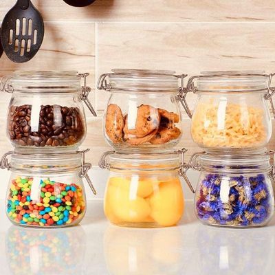 Airtight Glass Canister Set of 6 with Lids 17oz Food Storage Jar Square - Storage Container with Clear Preserving Seal Wire Clip Fastening for Kitchen Canning Cereal,Pasta,Sugar,Beans,Spice