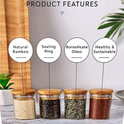 16 Pack Glass Jars with Lids, Airtight Bamboo Lids Spice Jars Set For Spice, Coffee, Beans, Candy, Nuts, Herbs, Dry Food Canisters (Extra Labels) - 6.5 oz Clear (16)