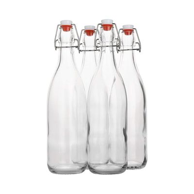 SWING TOP Glass Bottle, 1L/ 33fl. oz, Pack of 4, Clear